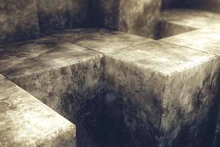 This abstract image features textured stone blocks, showcasing intricate details with captivating shadows and light. Ideal for modern design projects.の写真素材