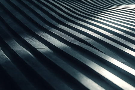 This artistic image showcases the dynamic interplay of dark stripes, creating a sense of depth and movement. The minimalist design is perfect for modern projects.の写真素材