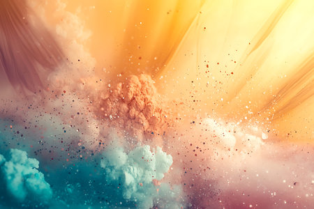 A stunning abstract portrayal of an explosion with soft pastel colors and textured clouds. This...