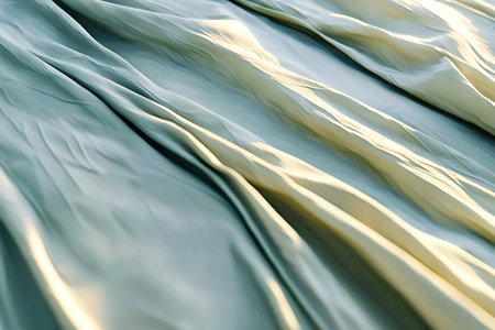 Close-up of gently flowing fabric in soft pastel colors, showcasing intricate textures and elegant...