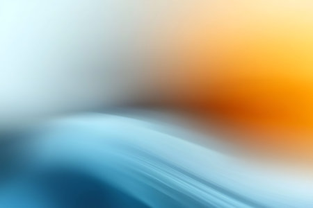 This soft abstract background features gradient waves in blue, orange, and white, creating an...