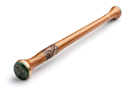 This elegant wooden baton features a unique clover design at the tip, crafted with quality materials for an artistic touch suitable for decor or gifting.の写真素材