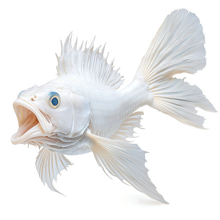 A stunning illustration of a white fish gracefully swimming in a clear water environment, showcasing elaborate fins and detailed features, perfect for nature enthusiasts.の写真素材