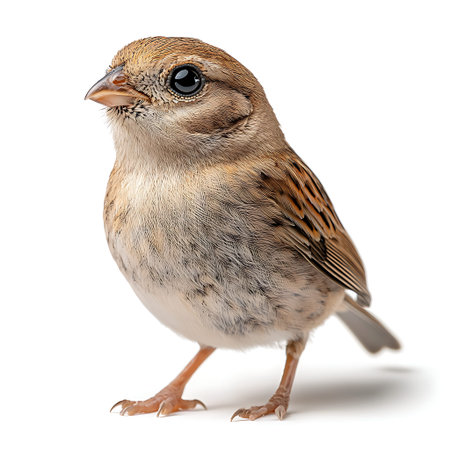 This image features a small and cute bird standing elegantly with fluffy feathers and striking large eyes. Perfect for nature enthusiasts, wildlife projects, or educational content.の写真素材
