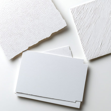A collection of textured white papers neatly arranged, showcasing unique surface patterns ideal for...