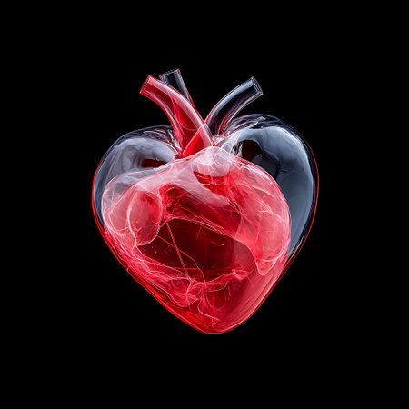 Stunning heart illustration showcasing a captivating blend of red and transparent elements on a...