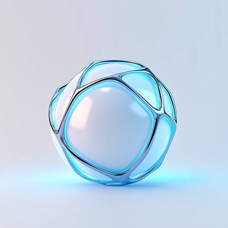 This futuristic abstract sphere showcases a glossy surface with soft lighting, perfect for modern design projects. Its minimalistic style enhances any creative work.の写真素材