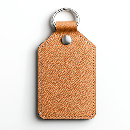 A classic brown leather tag displayed on a clean white background, perfect for personal or business...