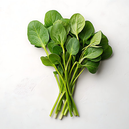 Bright and fresh spinach leaves with vibrant green colors, perfect for salads, cooking, and healthy...