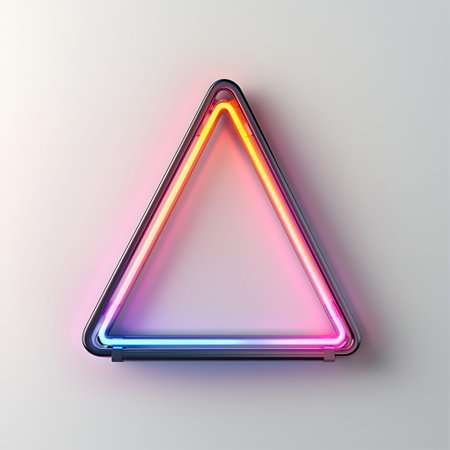 Bright neon triangle sign emits a vibrant glow, perfect for modern decor and creative displays....