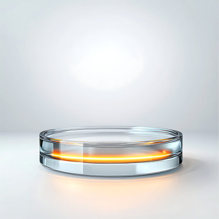 This elegant glass display platform features a soft glow against a minimalist background, perfect for showcasing products and enhancing visual appeal.の写真素材