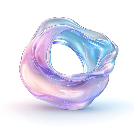 This abstract artwork features a translucent swirl designed in soft pastel hues, evoking a sense of...