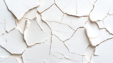 This image showcases a close-up of cracked white paint on a surface, ideal for texture, design, and...
