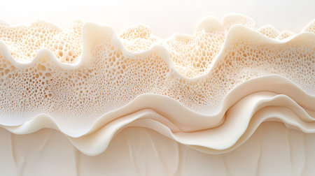 This image showcases a close-up view of creamy textured foam, featuring delicate bubbles and gentle...