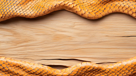 Vibrant orange snake skin texture rests on a piece of natural wood, creating a stunning visual...