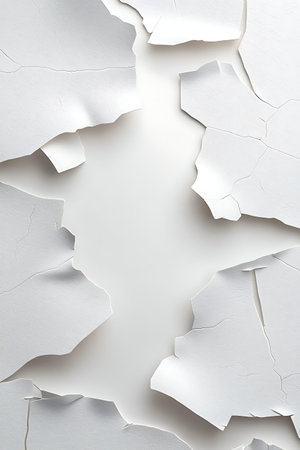 A striking textured background featuring torn white paper with cracks, ideal for various design...