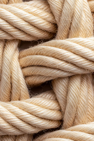 A stunning close-up image showcasing intricate patterns of interwoven natural rope textures, perfect...
