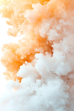 This image features vibrant orange and soft white smoke creating a stunning abstract background....