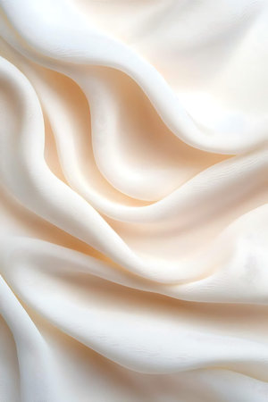 Captivating soft cream satin fabric displays elegant curves and smooth texture, perfect for fashion projects, interior decor, and photography.の写真素材