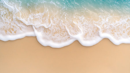 Discover the beauty of nature with this serene aerial view of gentle waves rolling onto a golden...
