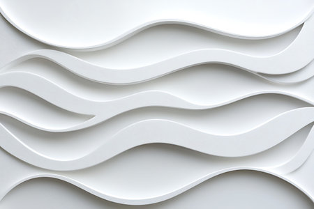 This elegant abstract pattern features flowing white waves, creating a serene and modern aesthetic suitable for interior design and artistic projects.の写真素材