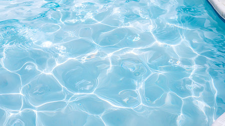 A captivating close-up of clear blue water in a swimming pool, showcasing gentle ripples and...