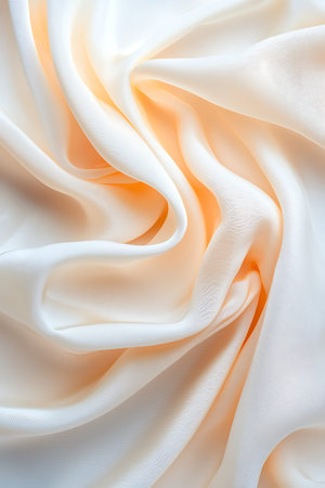 A close-up view of a soft creamy silk fabric showcasing beautiful texture and smoothness. Ideal for elegant backgrounds and fashion design projects.の写真素材