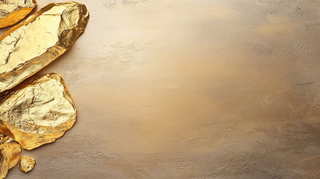 Stunning close-up image of golden rocks placed on a smooth abstract background, showcasing natural...