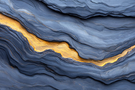 This image features a stunning abstract geological surface showcasing soft wavy blue layers accented...