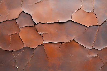 Textured brown surface featuring cracks and layers, ideal for backgrounds or design projects....