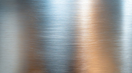 This image features a smooth brushed aluminum surface that displays subtle reflections and textures,...