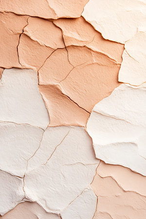 This image showcases a textured wall surface with soft shades of peach, white, and coral. The...
