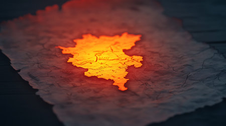 A glowing map illustration emanates warmth against a textured paper surface, capturing a unique...