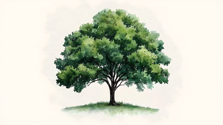 A detailed illustration of a lush green tree with vibrant leaves on a soft background, ideal for...