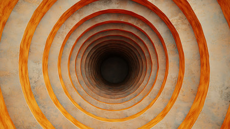 Explore an intricate spiral structure with layered circular patterns that evoke depth and motion....