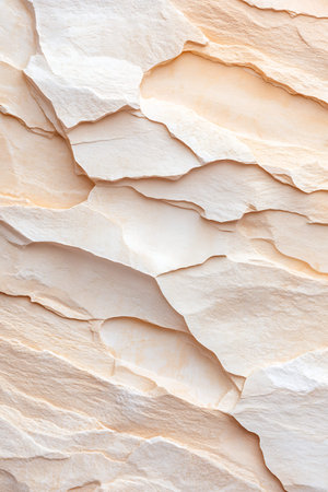 Discover the beauty of textured stone featuring harmonious layers in soft cream and beige tones....