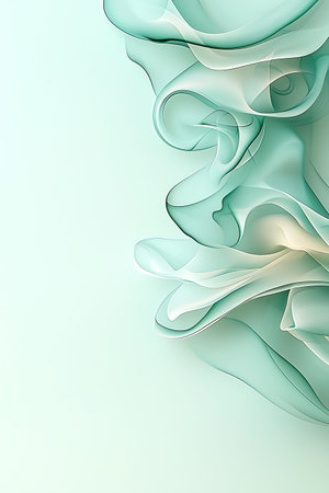 This mesmerizing abstract image features flowing waves of soft mint green fabric, creating a serene...
