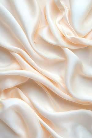 This image showcases a soft cream satin fabric with elegant draping and a smooth texture, perfect...