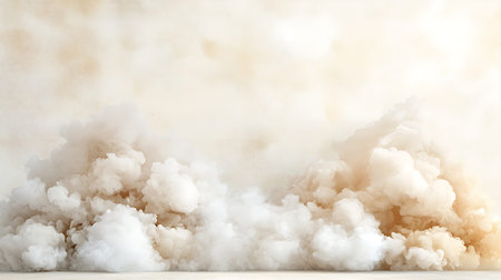 A captivating image of soft white smoke clouds with gentle hues of brown and cream, creating an...