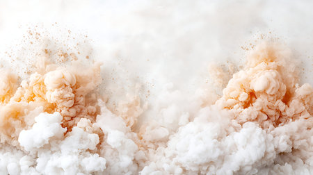 A stunning representation of a smoke explosion, featuring vibrant orange and white clouds that evoke...