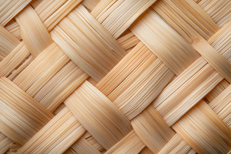 This image features a close-up view of a beautifully woven pattern made from natural fibers, perfect...