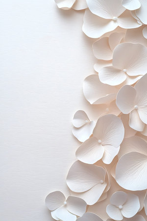 Beautiful composition of white paper flowers creating a serene atmosphere, perfect for minimalist...