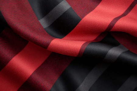 Discover this soft textile fabric featuring bold red and black stripes, ideal for various fashion...