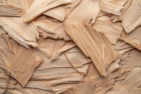 A detailed close-up of natural wooden shredded texture, ideal for backgrounds and creative projects. The organic pattern showcases the beauty of wood.の写真素材