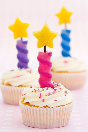 Three birthday cupcakesの写真素材