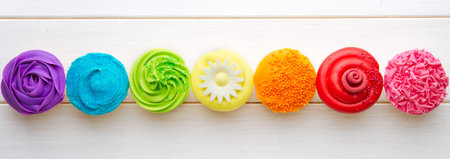 Row of colorful cupcakes