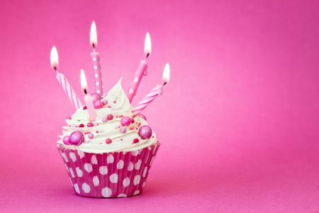 Pink birthday cupcakeの写真素材