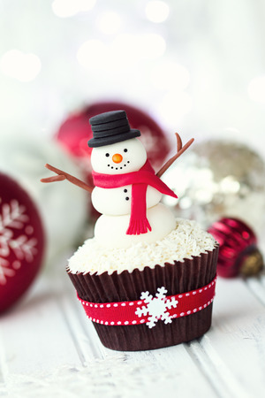 Snowman cupcakeの写真素材