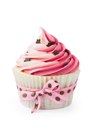 Pink cupcake isolated on whiteの写真素材