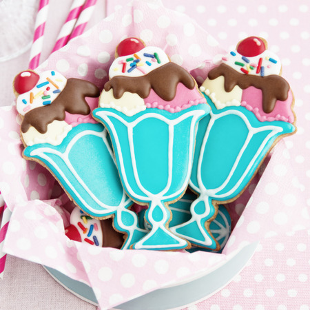 Cookies with a retro ice cream sundae themeの写真素材